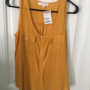 Sleeveless mustard blouse with gold buttons NWT
